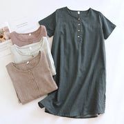 ID1754 シンプル無地 半袖 ナイトドレス 春夏用 コットン 色織りガーゼ ミディアム丈 ルームウェア レディース 外出可能 ワンピース