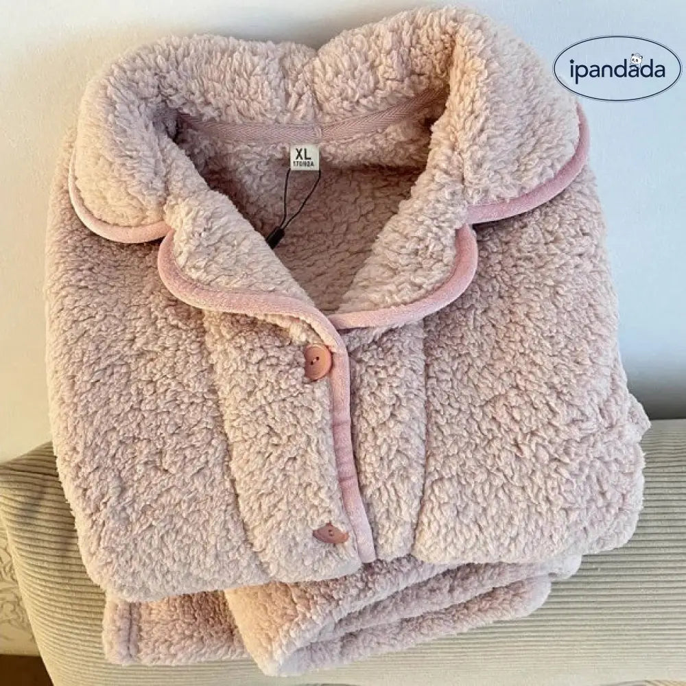 シンプルスタイル ピンク コーラルフリース パジャマ レディース 冬季