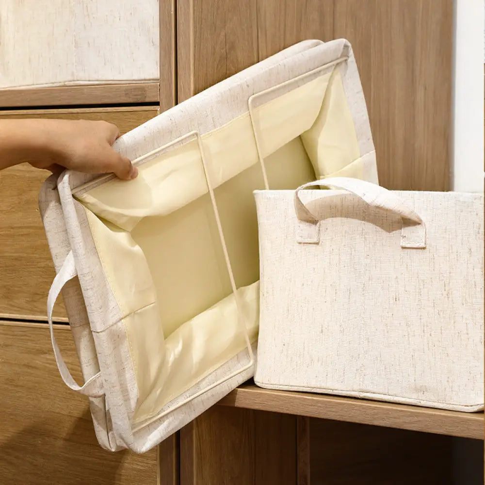 収納ボックス 布製 折りたたみ 家庭用 収納ボックス 太型スチールフレーム 収納箱 衣類 小物 整理 収納 書類収納 整理ボックス 組み立て ID3614 アイボリー / 47*28*20cm