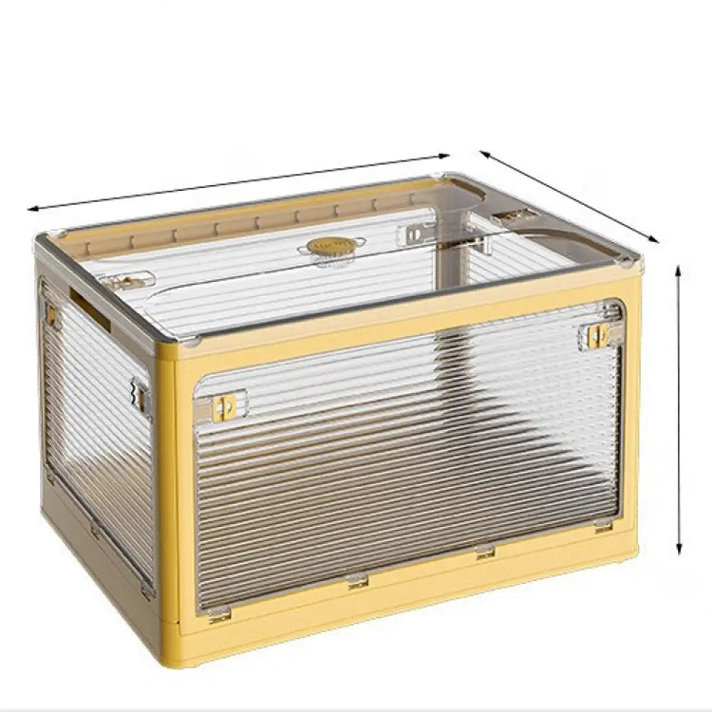 収納ボックス 折畳み キャスター付き 5面開閉 収納ケース 押入れ収納 組立簡単 27L/40L/53L/82L 積み重ね 衣装収納ボックス フタ付き ボックス コンパクト 透明 収納コンテナ 衣類 布団 イエロー