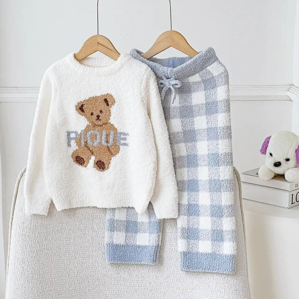 可愛い 親子 クリスマス クマ柄 子供用 男女兼用 ルームウェア パジャマ セット ID3083 ホワイト / XS