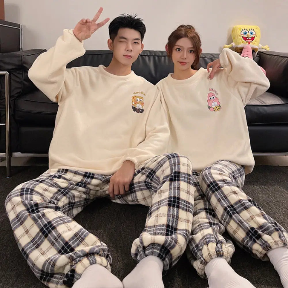 ミッキー カップル パジャマ ビーズファー ラウンドネック 甘い キャラクター フリース裏起毛 厚手 珊瑚フリース 保温 外出可 セットアップ 暖かい 柔らかい ID2695 タイプ④ / レディースＭ カップル＞セットアップ