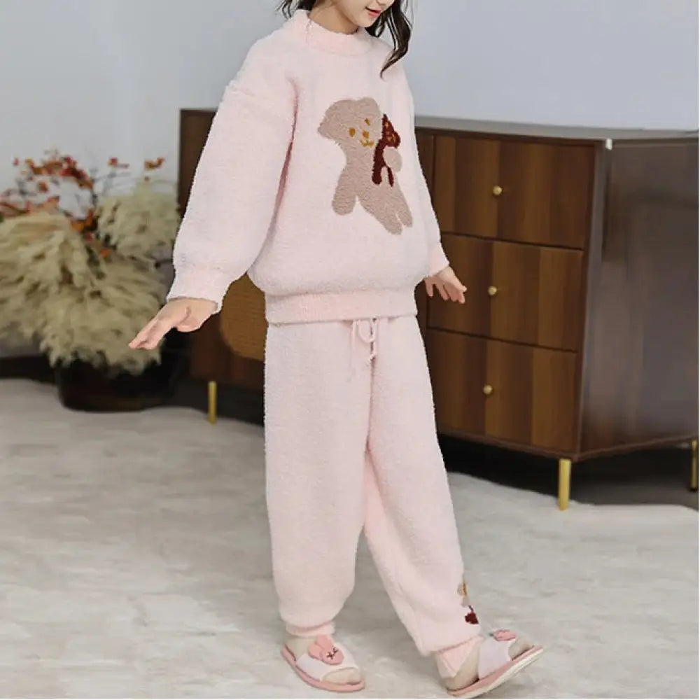 ソフト フワフワ ベア フリース カートゥーン ぬいぐるみ 厚手 保温 女の子 パジャマ パンツ 部屋着 セット 秋冬用 彼女 クリスマスプレゼント ID3175 ベビー＆キッズ