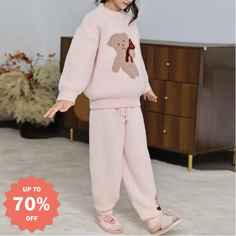 ソフト フワフワ ベア フリース カートゥーン ぬいぐるみ 厚手 保温 女の子 パジャマ パンツ 部屋着 セット 秋冬用 彼女 クリスマスプレゼント ID3175 ベビー＆キッズ