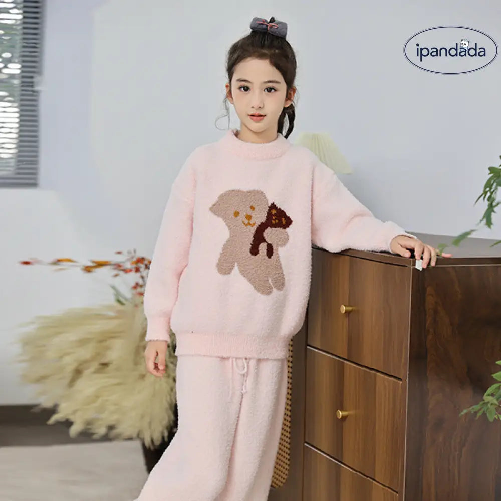 ソフト フワフワ ベア フリース カートゥーン ぬいぐるみ 厚手 保温 女の子 パジャマ パンツ 部屋着 セット 秋冬用 彼女 クリスマスプレゼント ID3175 ベビー＆キッズ