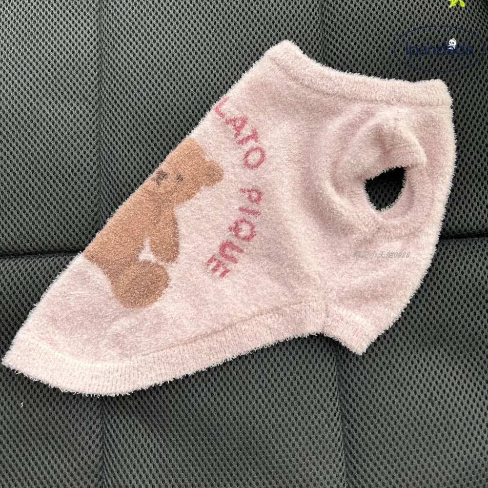ソフト ふわふわ ルーム ペット 犬服 猫犬 ノースリーブ フリース ベア ベスト ペットウェア 秋冬モデル ID2862 ピンク / S