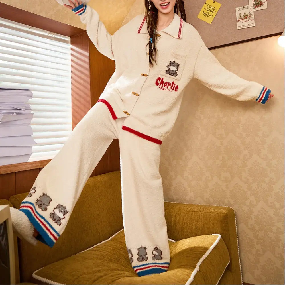 ソフト メンズ パジャマ 冬用 厚手 フリース ルームウェア レディース ID3587