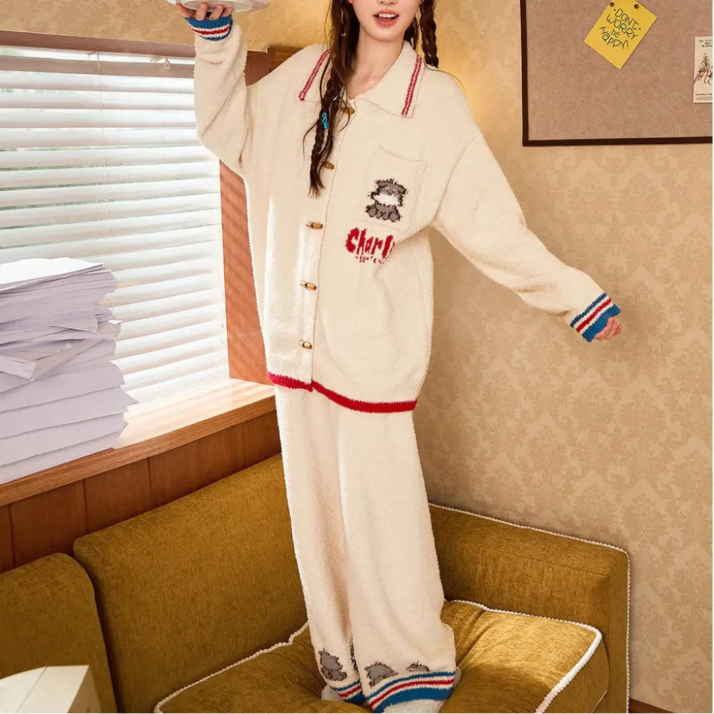 ソフト メンズ パジャマ 冬用 厚手 フリース ルームウェア レディース ID3587 写真通り / M