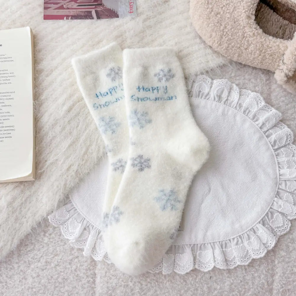 ソックス レディース 冬 フリース 厚手 保温 ミドルソックス かわいい カートゥーン 雪だるま 睡眠用 ルームソックス ID3285 タイプ④ / フリー