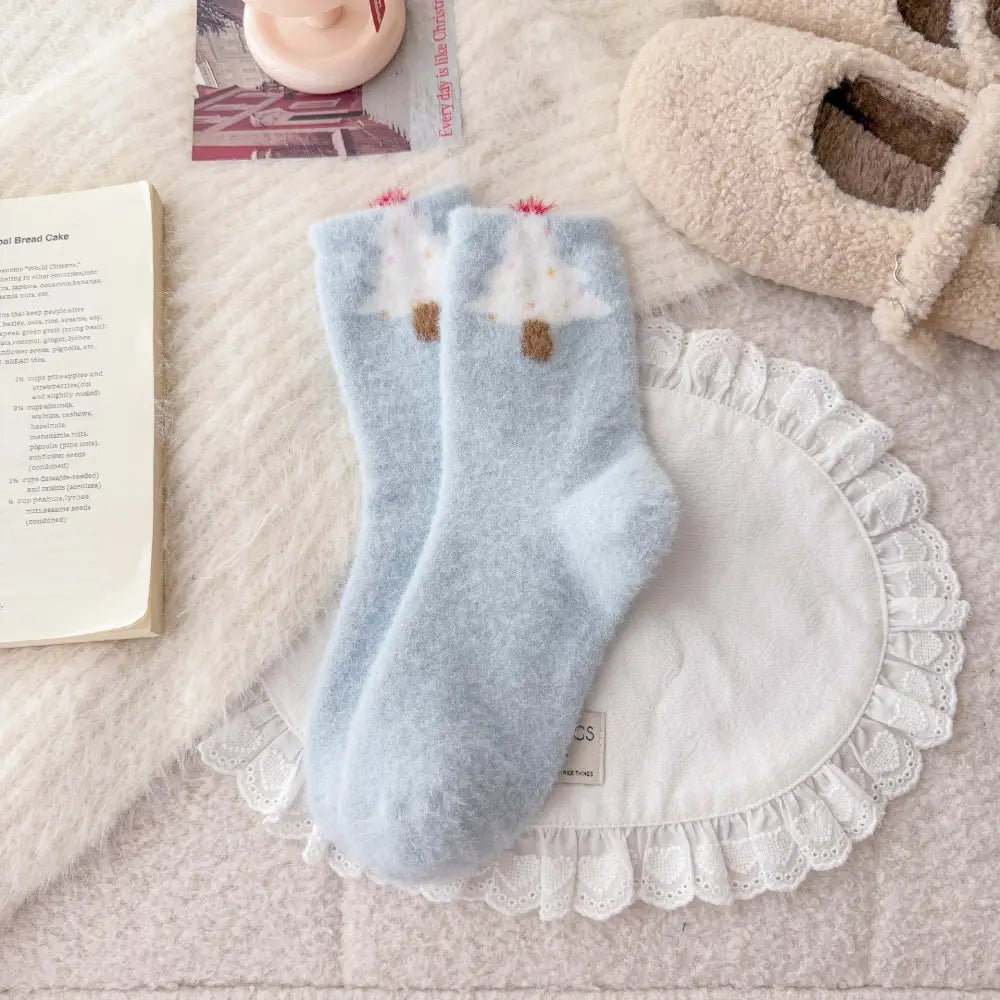 ソックス レディース 冬 フリース 厚手 保温 ミドルソックス かわいい カートゥーン 雪だるま 睡眠用 ルームソックス ID3285 タイプ⑤ / フリー