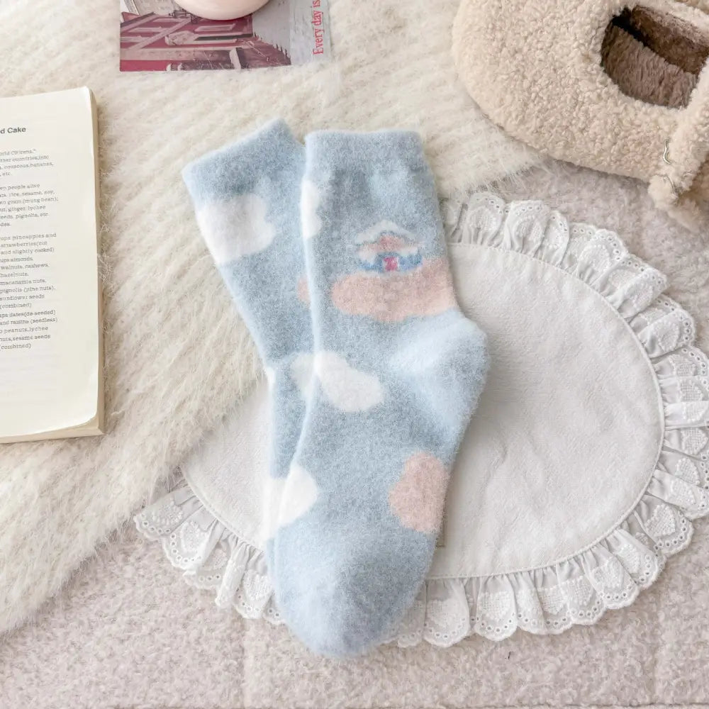 ソックス レディース 冬 フリース 厚手 保温 ミドルソックス かわいい カートゥーン 雪だるま 睡眠用 ルームソックス ID3285 タイプ③ / フリー