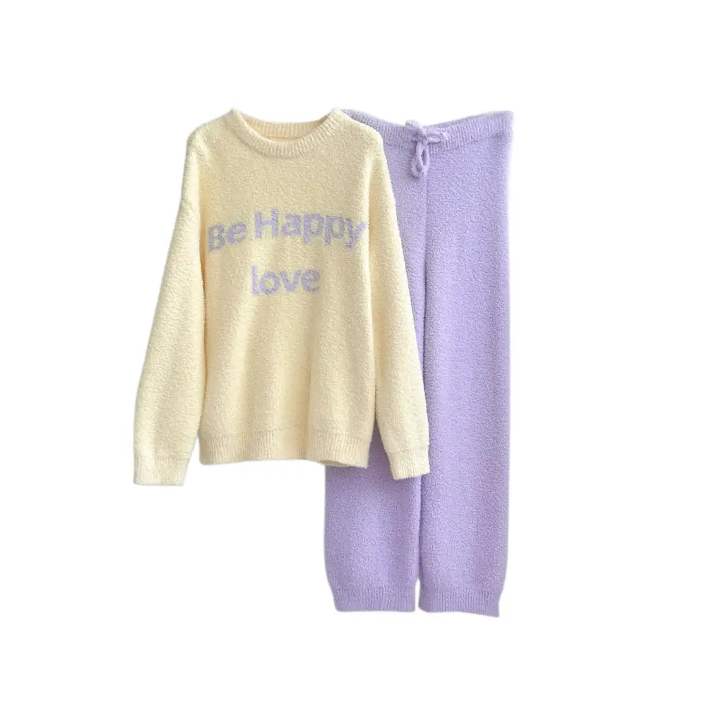 スイート ソフト フワフワ パジャマ レディース 秋冬 ハーフフリース ルームウェア 厚手 保温 シンプル かわいい 可愛い 暖かい あったか 長袖 部屋着 ふわもこ モコモコ セット ID3521 イエロー / フリー