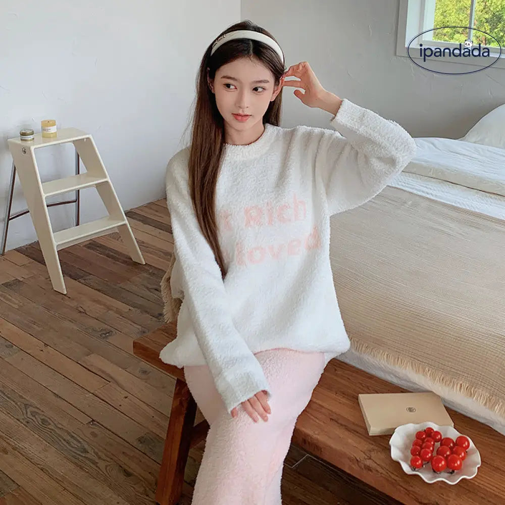 スイート ソフト フワフワ パジャマ レディース 秋冬 ハーフフリース ルームウェア 厚手 保温 シンプル かわいい 可愛い 暖かい あったか 長袖 部屋着 ふわもこ モコモコ セット ID3521 レディース＞セットアップ