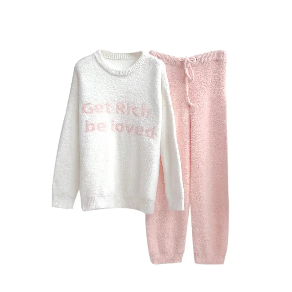 スイート ソフト フワフワ パジャマ レディース 秋冬 ハーフフリース ルームウェア 厚手 保温 シンプル かわいい 可愛い 暖かい あったか 長袖 部屋着 ふわもこ モコモコ セット ID3521 ホワイト / フリー
