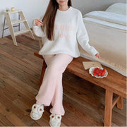 スイート ソフト フワフワ パジャマ レディース 秋冬 ハーフフリース ルームウェア 厚手 保温 シンプル かわいい 可愛い 暖かい あったか 長袖 部屋着 ふわもこ モコモコ セット ID3521 レディース＞セットアップ