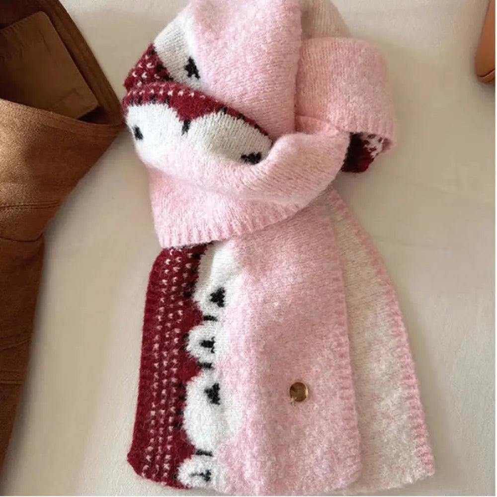 スカーフ レディース 韓国風 インスタ かわいい オールマッチ ニット 保温 防寒 カップル ネックウォーマー メンズ ID3286 ピンク