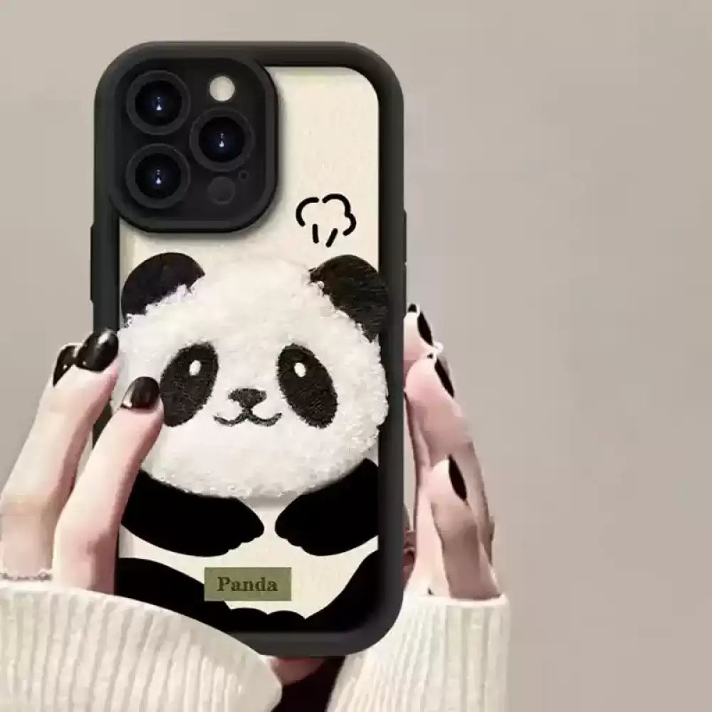 iamwhatiam iPhoneケース スマホケース 多機種対応 パンダ ふわふわ ブラック ホワイト