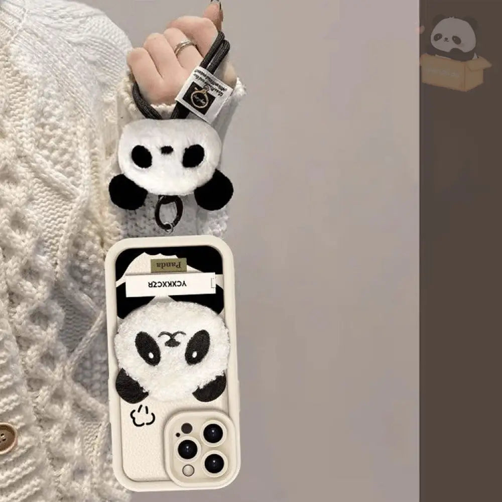 スマホケース 多機種対応 パンダ ふわふわ ブラック ホワイト iphoneケース おしゃれ 多機能 スマホケース アイフォンケース ホワイト（ストラップ + 目に見えないブラケット） / iPhone 13 グッズ＞その他