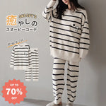 スヌーピー 柄 ボーダー ルームウェア レディース 上下セット 長袖 ゆったり ふわふわ あったか 冬用 パジャマ シンプル 可愛い 柔らかい 部屋着 ナイトウェア セットアップ ID3412 レディース＞セットアップ