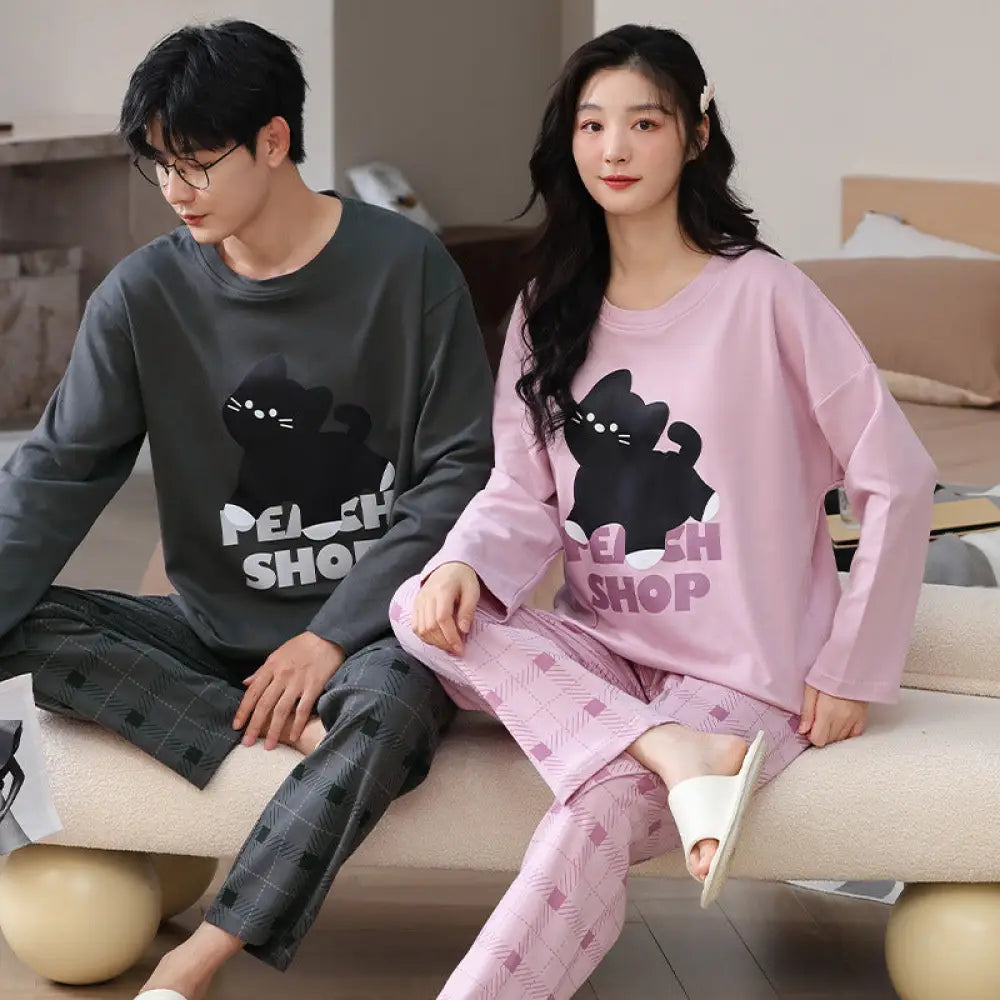 スヌーピー カップル パジャマ 上下セット メンズ レディース ルームウェア ペアルック 長袖 柔らかい 快適 シンプル 可愛い 部屋着 ナイトウェア 秋冬 用 お揃い コーデ ID3431 タイプ④ / M コーディネート＞ペアルック