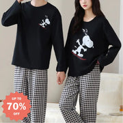 スヌーピー カップル パジャマ 上下セット メンズ レディース ルームウェア ペアルック 長袖 柔らかい 快適 シンプル 可愛い 部屋着 ナイトウェア 秋冬 用 お揃い コーデ ID3431 タイプ① / M コーディネート＞ペアルック