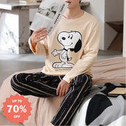 スヌーピー プリント パジャマ メンズ 長袖 上下セット ルームウェア ゆったり 快適 柔らかい 部屋着 シンプル 可愛い ナイトウェア 秋冬 用 着心地抜群 ID3430 タイプ① / L