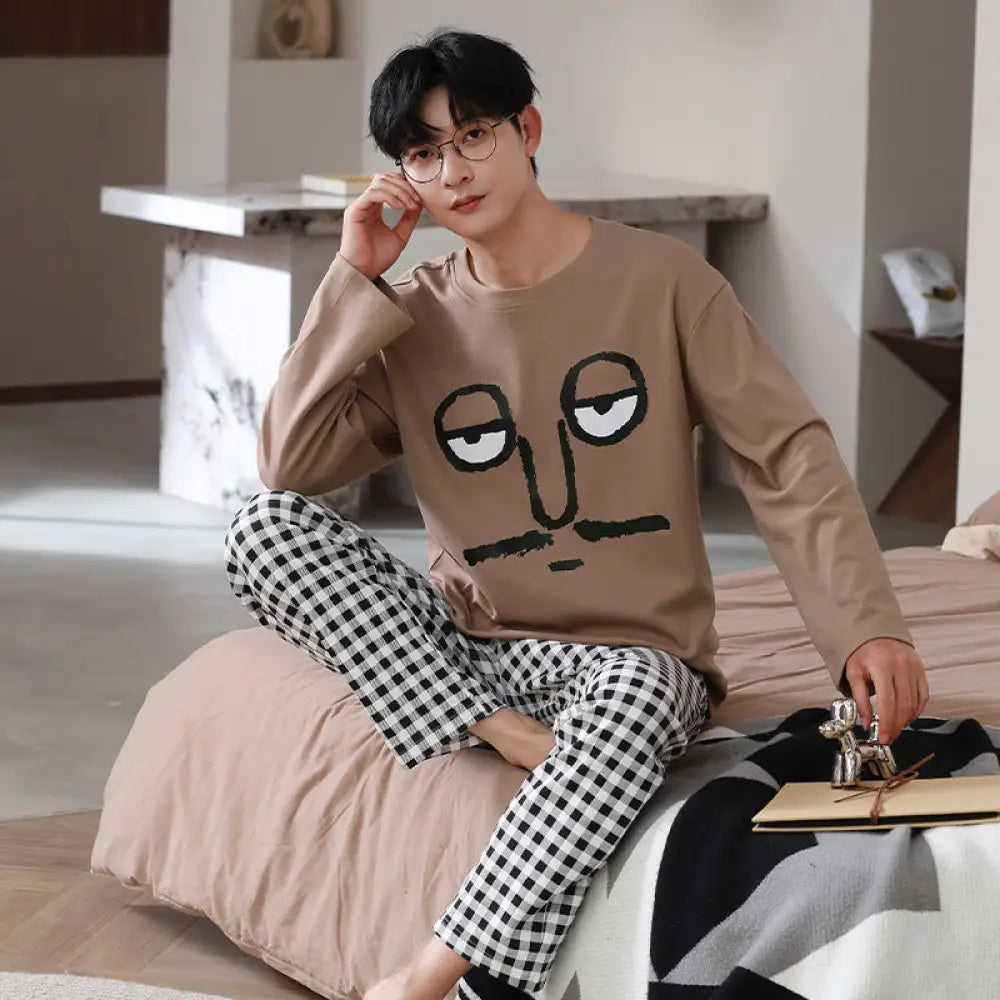 スヌーピー プリント パジャマ メンズ 長袖 上下セット ルームウェア ゆったり 快適 柔らかい 部屋着 シンプル 可愛い ナイトウェア 秋冬 用 着心地抜群 ID3430