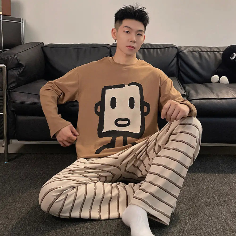 スヌーピー プリント パジャマ メンズ 長袖 上下セット ルームウェア ゆったり 快適 柔らかい 部屋着 シンプル 可愛い ナイトウェア 秋冬 用 着心地抜群 ID3430