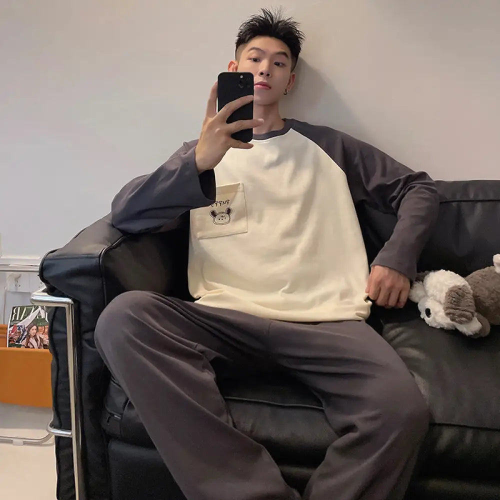 スヌーピー プリント パジャマ メンズ 長袖 上下セット ルームウェア ゆったり 快適 柔らかい 部屋着 シンプル 可愛い ナイトウェア 秋冬 用 着心地抜群 ID3430