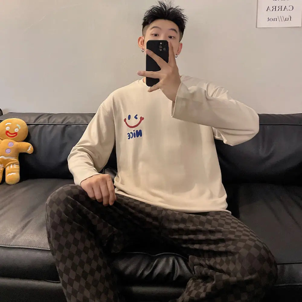 スヌーピー プリント パジャマ メンズ 長袖 上下セット ルームウェア ゆったり 快適 柔らかい 部屋着 シンプル 可愛い ナイトウェア 秋冬 用 着心地抜群 ID3430