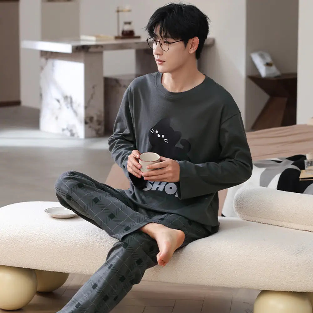 スヌーピー プリント パジャマ メンズ 長袖 上下セット ルームウェア ゆったり 快適 柔らかい 部屋着 シンプル 可愛い ナイトウェア 秋冬 用 着心地抜群 ID3430