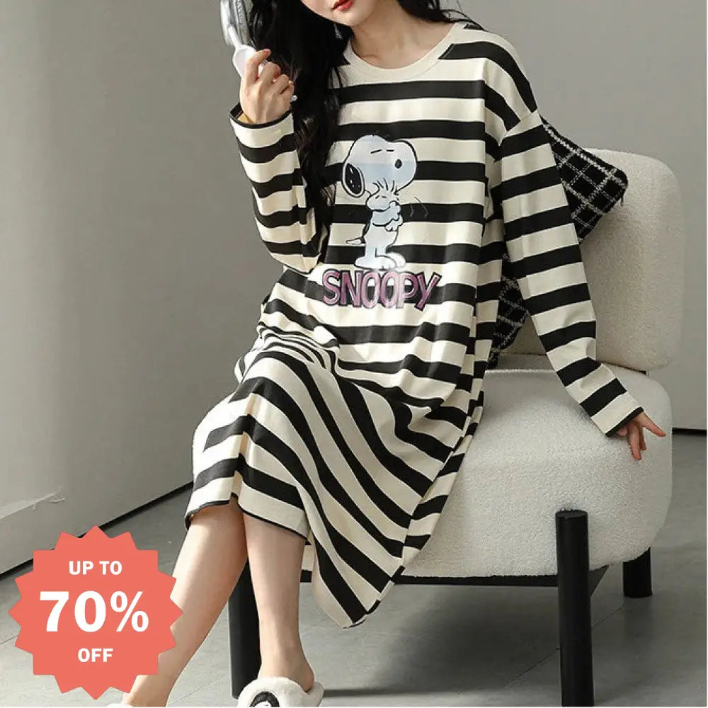 スヌーピー 長袖 スリープドレス 女性 薄手 カートゥーン パジャマ 部屋着 春秋 セット ID4147