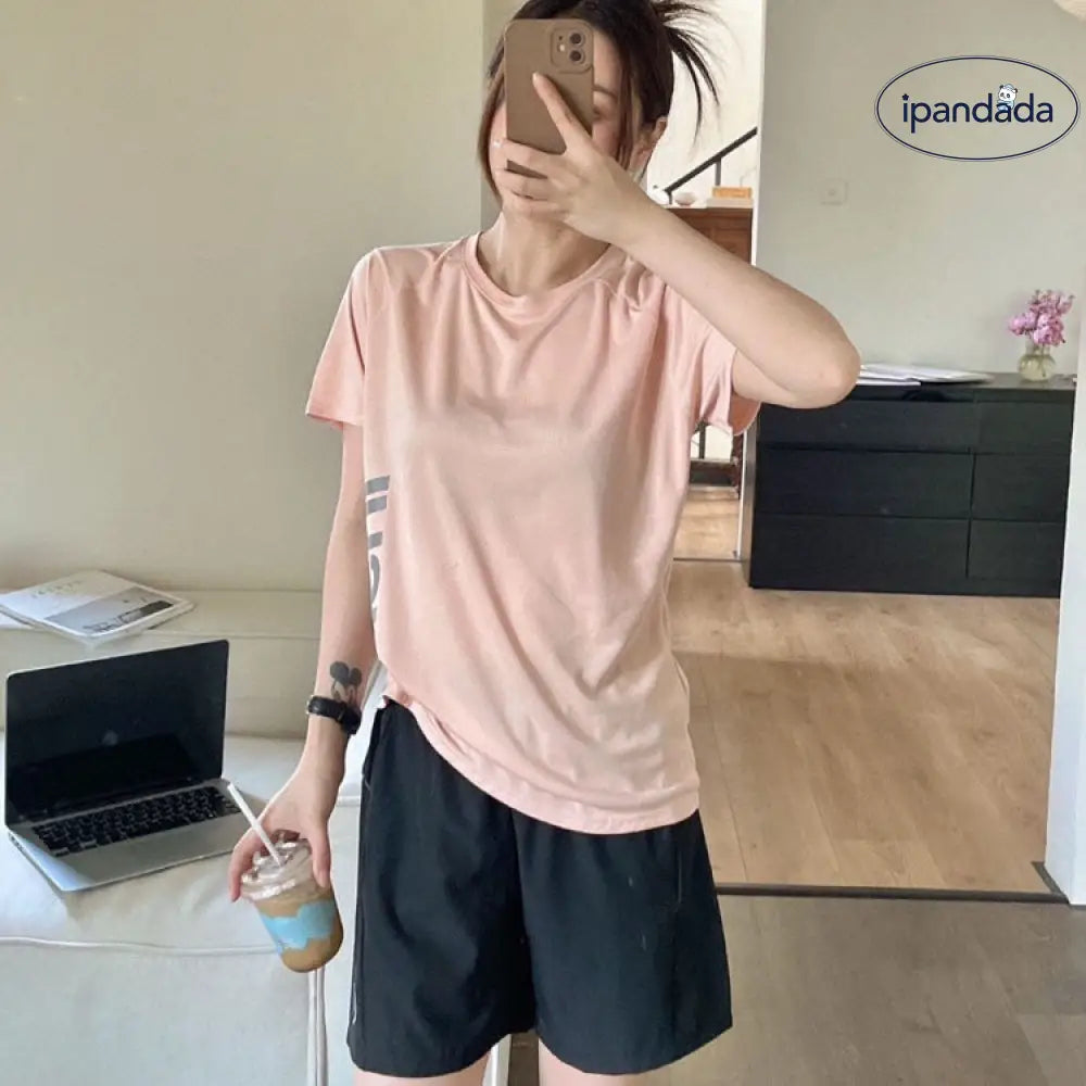 ID1297 スポーツウェア レディース 夏 ランニング アウトドア Tシャツ ショートパンツ セットアップ 通気性 速乾 吸汗 超軽量 快適 膝上丈 2点セット 全6色 ピンク / M 外出着＞セットアップ