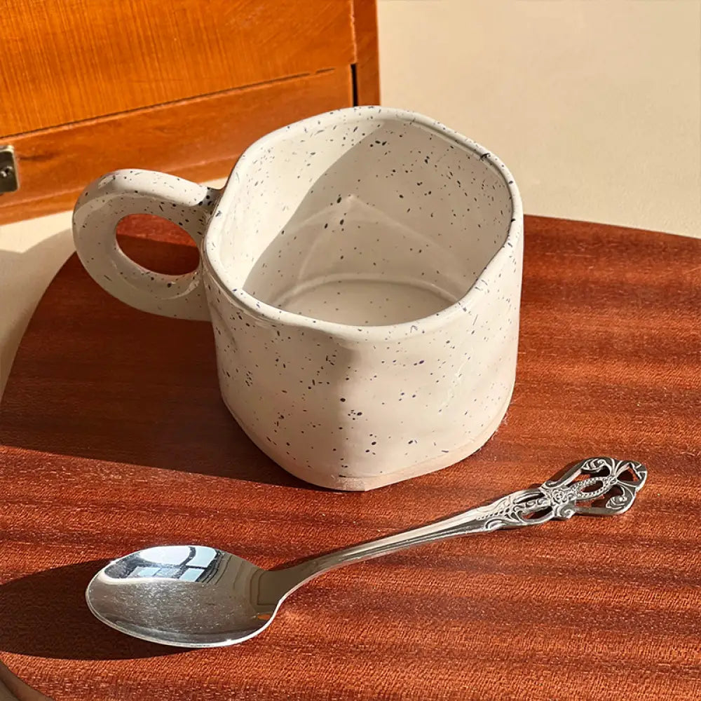 ID1666 スプラッター柄 セラミックマグカップ おしゃれ プレミアム コーヒーカップ 朝食用 ミルクグラス 丈夫 食洗機対応 ホワイト + スプーン インテリア雑貨>その他
