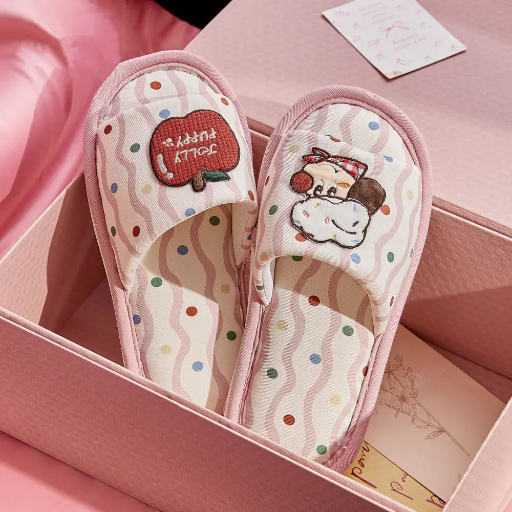 スリッパ レディース 春秋 新作 刺繍 ドット パッド付き 平底 ルームシューズ 暖かい あったか クリスマスプレゼント ID3158 写真通り / 23-23.5cm インテリア雑貨＞ファッション雑貨