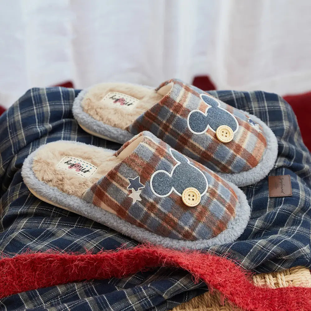 スリッパ レディース 冬用 チェック柄 保温 居家用 コットン モカシン もこもこ 可愛い ファー ふわふわ 秋冬用 クリスマスプレゼント ID3161 インテリア雑貨＞ファッション雑貨
