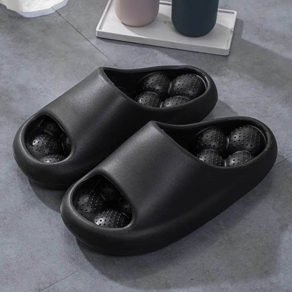 ID537 スリッパ 癒しの 健康サンダル レディース メンズ 男女兼用 スリッパ 足つぼ マッサージ 厚底サンダル 室内 外履き ルームシューズ シャワーサンダル お風呂 EVA 防水 静音 快適 履くだけヨガ 洗える ブラック