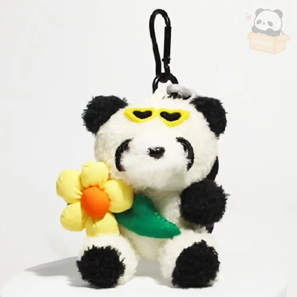 スターと同じ ミニマスコットホルダー 多色展開 パンダ スタイル ぬいぐるみ パンダファミリー カメラ いちご イエロー花パンダ / 11*10cm グッズ＞ぬいぐるみ