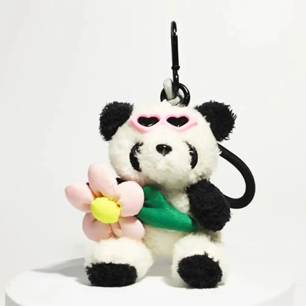 スターと同じ ミニマスコットホルダー 多色展開 パンダ スタイル ぬいぐるみ パンダファミリー カメラ いちご ピンク花パンダ / 11*10cm グッズ＞ぬいぐるみ