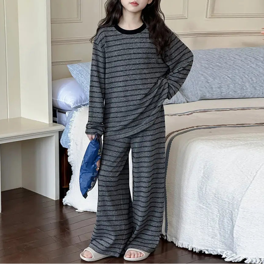 ストライプ柄 春 新作 キッズ パジャマセット 長袖 長ズボン モダン 可愛い 中大童向け ゆったり ルームウェア セットアップ ID4008 写真通り / 120cm ベビー＆キッズ＞キッズ