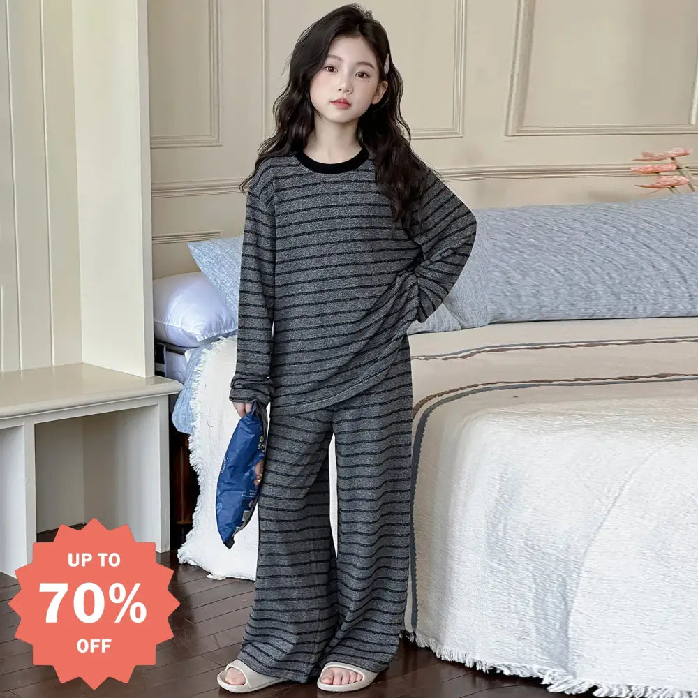 ストライプ柄 春 新作 キッズ パジャマセット 長袖 長ズボン モダン 可愛い 中大童向け ゆったり ルームウェア セットアップ ID4008 写真通り / 120cm ベビー＆キッズ＞キッズ