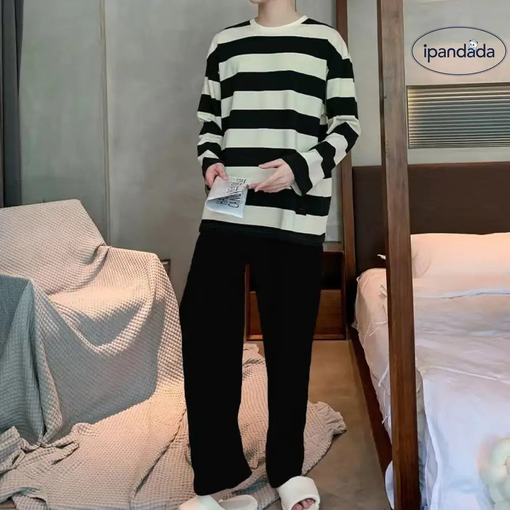 ID479 ストライプ柄 パジャマ メンズ ルームウェア 上下セット 部屋着 快眠 ホームウェア セットアップ 長袖 長ズボン 高校生 20代 30代 40代 メンズ＞セットアップ