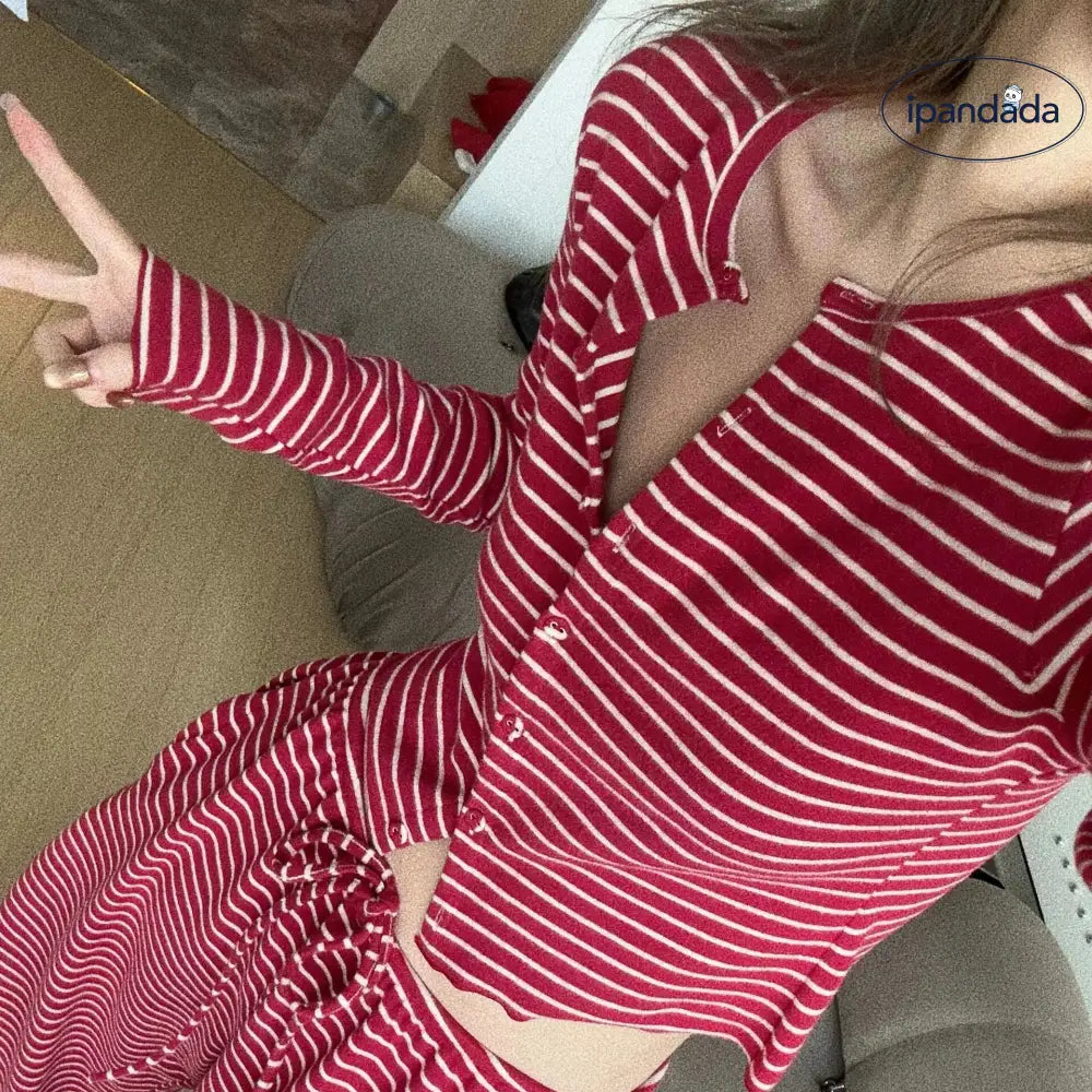 ストライプ柄 ルームウェア ホーム パジャマ レディース 上下セット カーディガン パンツ フレッシュ ガーリー ギフト シンプル かわいい パジャマ おしゃれ ナイトウェア 寝間着 春 夏 秋 レディース＞セットアップ