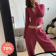 ストライプ柄 ルームウェア ホーム パジャマ レディース 上下セット カーディガン パンツ フレッシュ ガーリー ギフト シンプル かわいい パジャマ おしゃれ ナイトウェア 寝間着 春 夏 秋 写真通り / S レディース＞セットアップ