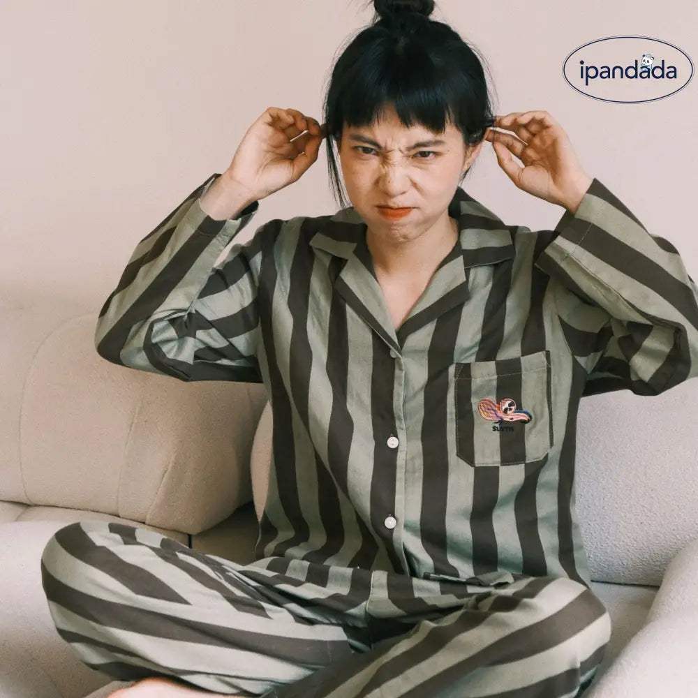 ストライプ 刺繍 カップル パジャマ セット 春秋 ダブルガーゼ 長袖 ソフト肌触り ルームウェア お揃い 部屋着 シンプル 2点セット ID4163