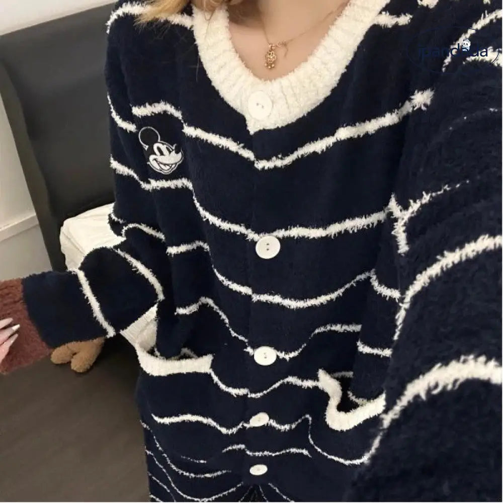 ストライプ フリース パジャマ レディース 秋冬 大きいサイズ 長袖 長パンツ ルームウェア セット ID3339