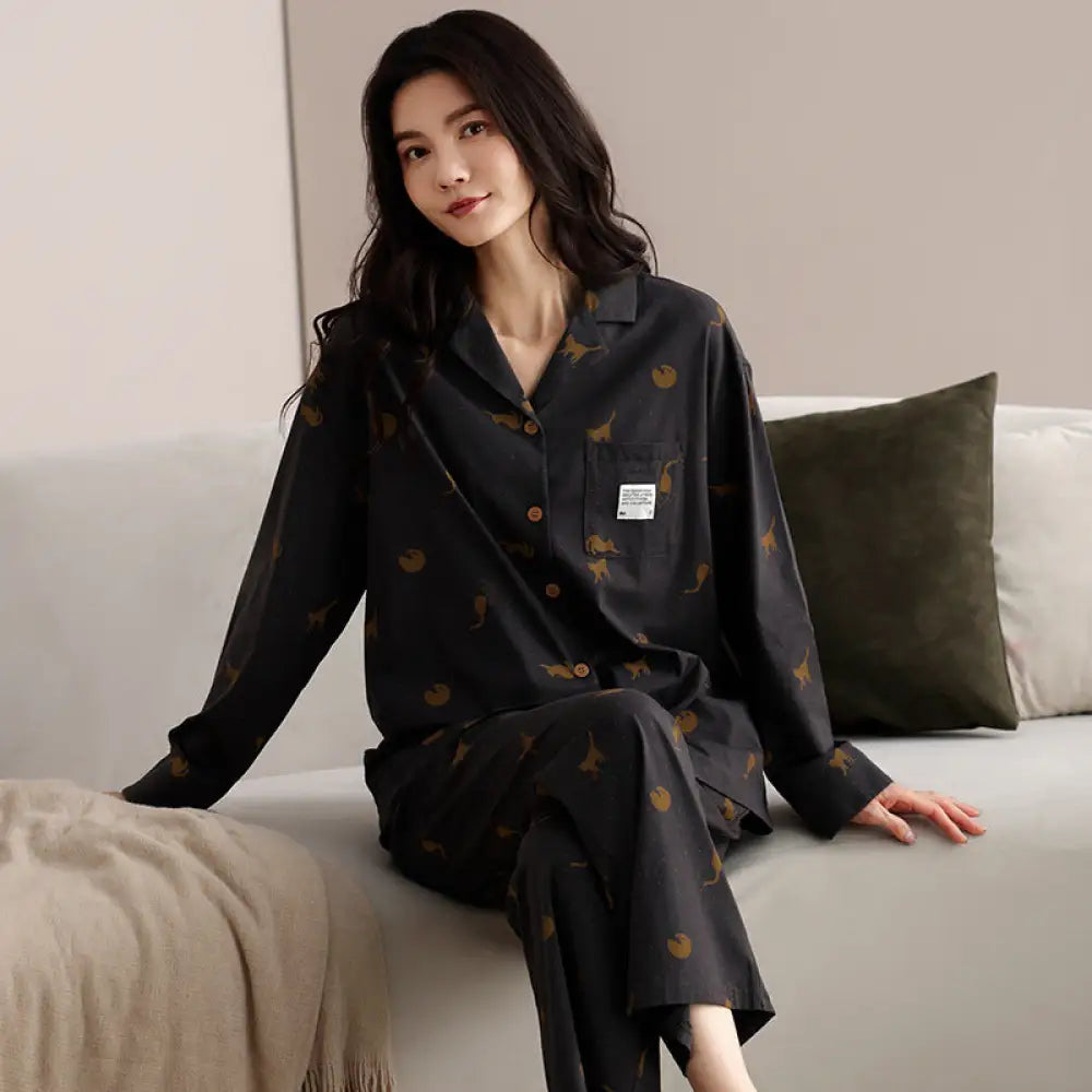 ストライプ 綿 パジャマ セット 春秋 長袖 ルームウェア 部屋着 2点セット 肌触りよい ID4072