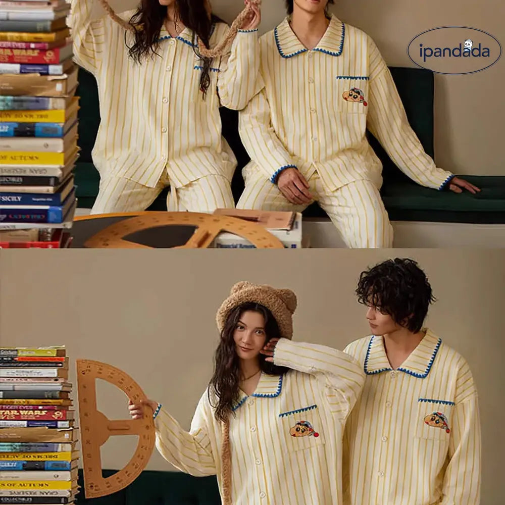 ストライプ 綿 長袖 部屋着 かわいい 可愛い 長ズボン カップル パジャマ 男女兼用 ルームウェア オールコットン セット ID4374 コーディネート＞ペアルック