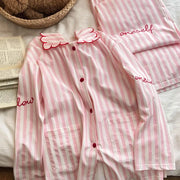 ストライプ パジャマ セット かわいい ゆったり ルームウェア 大きいサイズ 女子 部屋着 リラックス 2点セット ID4017 ピンク / S