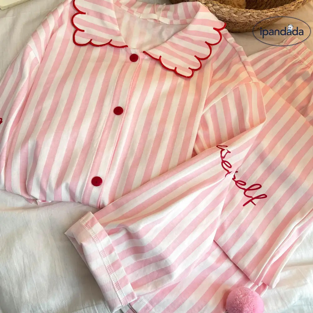 ストライプ パジャマ セット かわいい ゆったり ルームウェア 大きいサイズ 女子 部屋着 リラックス 2点セット ID4017